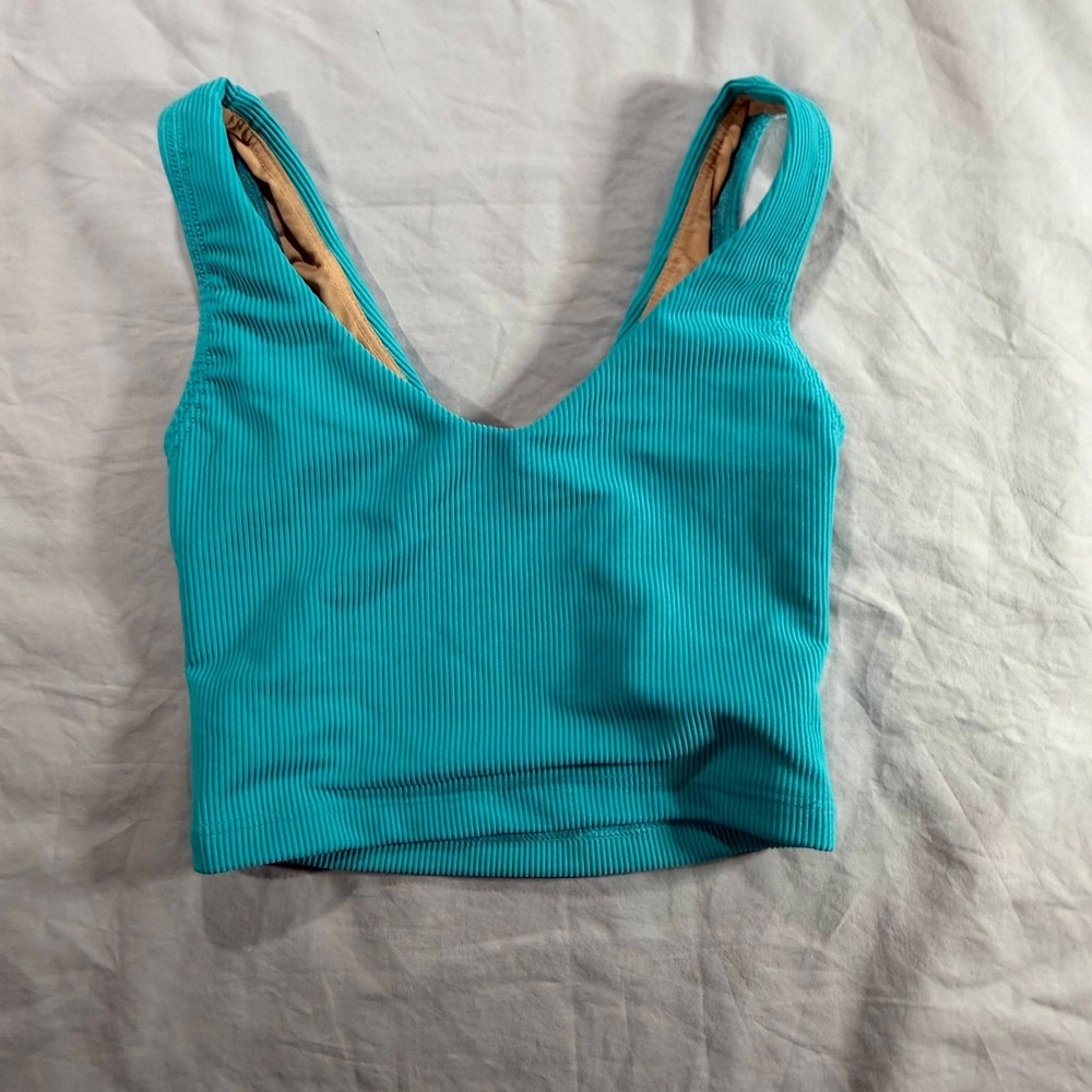 Womens Sokali Teal Ribbed V-Neck Crop Top Sleeveless Lined Tank Small New wo tag